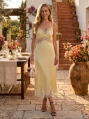 Satin Mermaid Spaghetti Straps Long Cocktail Dresses with Lace