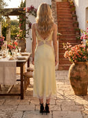 Satin Mermaid Spaghetti Straps Long Cocktail Dresses with Lace