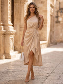 Satin Mermaid One Shoulder Long Cocktail Dresses
