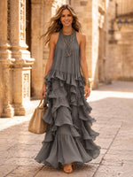 Chiffon A Line Halter Long Cocktail Dresses with Tiered