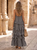Chiffon A Line Halter Long Cocktail Dresses with Tiered