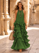 Chiffon A Line Halter Long Cocktail Dresses with Tiered