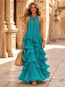 Chiffon A Line Halter Long Cocktail Dresses with Tiered