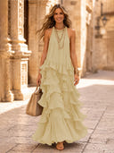 Chiffon A Line Halter Long Cocktail Dresses with Tiered