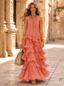 Chiffon A Line Halter Long Cocktail Dresses with Tiered