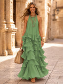 Chiffon A Line Halter Long Cocktail Dresses with Tiered