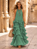 Chiffon A Line Halter Long Cocktail Dresses with Tiered