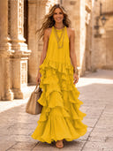 Chiffon A Line Halter Long Cocktail Dresses with Tiered
