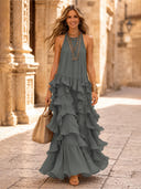 Chiffon A Line Halter Long Cocktail Dresses with Tiered