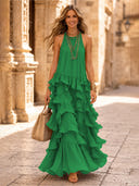 Chiffon A Line Halter Long Cocktail Dresses with Tiered