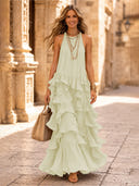 Chiffon A Line Halter Long Cocktail Dresses with Tiered