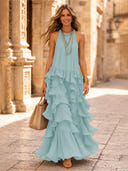 Chiffon A Line Halter Long Cocktail Dresses with Tiered