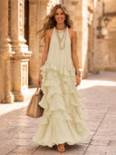 Chiffon A Line Halter Long Cocktail Dresses with Tiered
