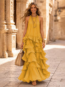Chiffon A Line Halter Long Cocktail Dresses with Tiered