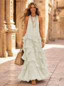 Chiffon A Line Halter Long Cocktail Dresses with Tiered