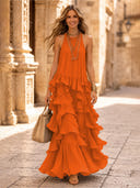 Chiffon A Line Halter Long Cocktail Dresses with Tiered