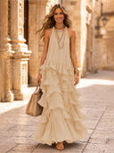 Chiffon A Line Halter Long Cocktail Dresses with Tiered