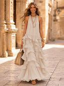 Chiffon A Line Halter Long Cocktail Dresses with Tiered