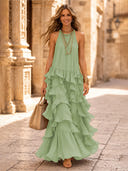 Chiffon A Line Halter Long Cocktail Dresses with Tiered
