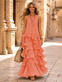 Chiffon A Line Halter Long Cocktail Dresses with Tiered