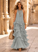 Chiffon A Line Halter Long Cocktail Dresses with Tiered