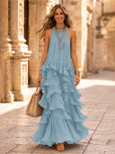 Chiffon A Line Halter Long Cocktail Dresses with Tiered