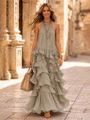 Chiffon A Line Halter Long Cocktail Dresses with Tiered