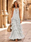 Chiffon A Line Halter Long Cocktail Dresses with Tiered