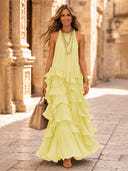 Chiffon A Line Halter Long Cocktail Dresses with Tiered