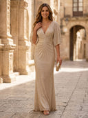 Satin Mermaid V Neck Short Sleeves Maxi Cocktail Dresses