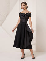 Satin A Line Off Shoulder Maxi Cocktail Dresses with Bow
