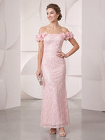 Sequin Mermaid Off Shoulder Long Cocktail Dresses with Flowers