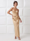 Satin Mermaid Strapless Sleeveless Long Cocktail Dresses with Flowers