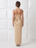 Satin Mermaid Strapless Sleeveless Long Cocktail Dresses with Flowers