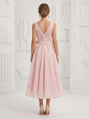 Chiffon A Line V Neck Sleeveless Maxi Cocktail Dresses with Lace