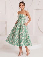 Jacquard A Line Strapless Long Cocktail Dresses with Pockets