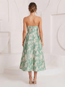 Jacquard A Line Strapless Long Cocktail Dresses with Pockets