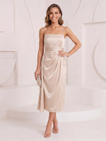 Satin Mermaid Square Neck Spaghetti Straps Maxi Cocktail Dresses