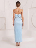 Satin Mermaid Spaghetti Straps Long Cocktail Dresses with Bow