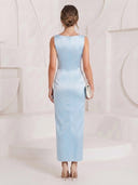 Satin Mermaid Boat Neck Long Cocktail Dresses with Bow