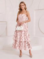 Lace A Line Strapless Maxi Cocktail Dresses with Tiered