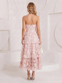 Lace A Line Strapless Maxi Cocktail Dresses with Tiered