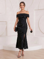 Lace Mermaid Off Shoulder Long Cocktail Dresses with Slit