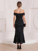 Lace Mermaid Off Shoulder Long Cocktail Dresses with Slit