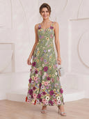 Embroidery A Line Spaghetti Straps Long Cocktail Dresses