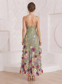 Embroidery A Line Spaghetti Straps Long Cocktail Dresses