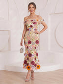 Embroidery Mermaid Off Shoulder Maxi Cocktail Dresses