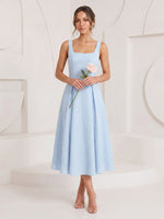 Satin A Line Square Neck Spaghetti Straps Maxi Cocktail Dresses