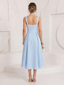 Satin A Line Square Neck Spaghetti Straps Maxi Cocktail Dresses