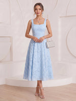 Embroidery A Line Spaghetti Straps Maxi Cocktail Dresses